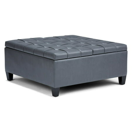 Simpli Home - Harrison Contemporary Wood/Polyurethane Faux Leather Ottoman - Stone Gray
