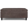 thumbnail image 1 of Harrison 40 inch Wide Transitional Large Square Coffee Table Storage Ottoman in Distressed Brown Vegan Leather, 1 of 12