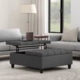 thumbnail image 1 of Harrison 40 inch Wide Transitional Large Square Coffee Table Storage Ottoman in Slate Grey Linen Look Fabric, 1 of 13