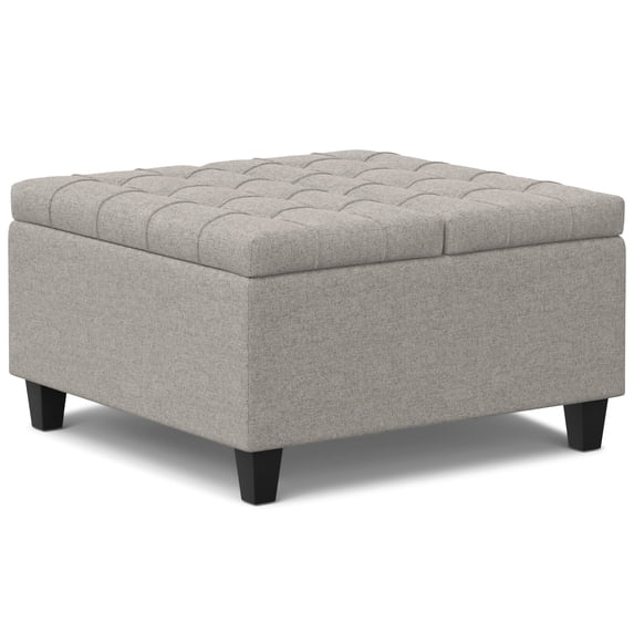 Harrison 30 inch Wide Transitional Small Square Coffee Table Storage Ottoman in Cloud Grey Linen Look Fabric