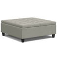 thumbnail image 1 of Harrison 40 inch Wide Transitional Large Square Coffee Table Storage Ottoman in Cloud Grey Linen Look Fabric, 1 of 12