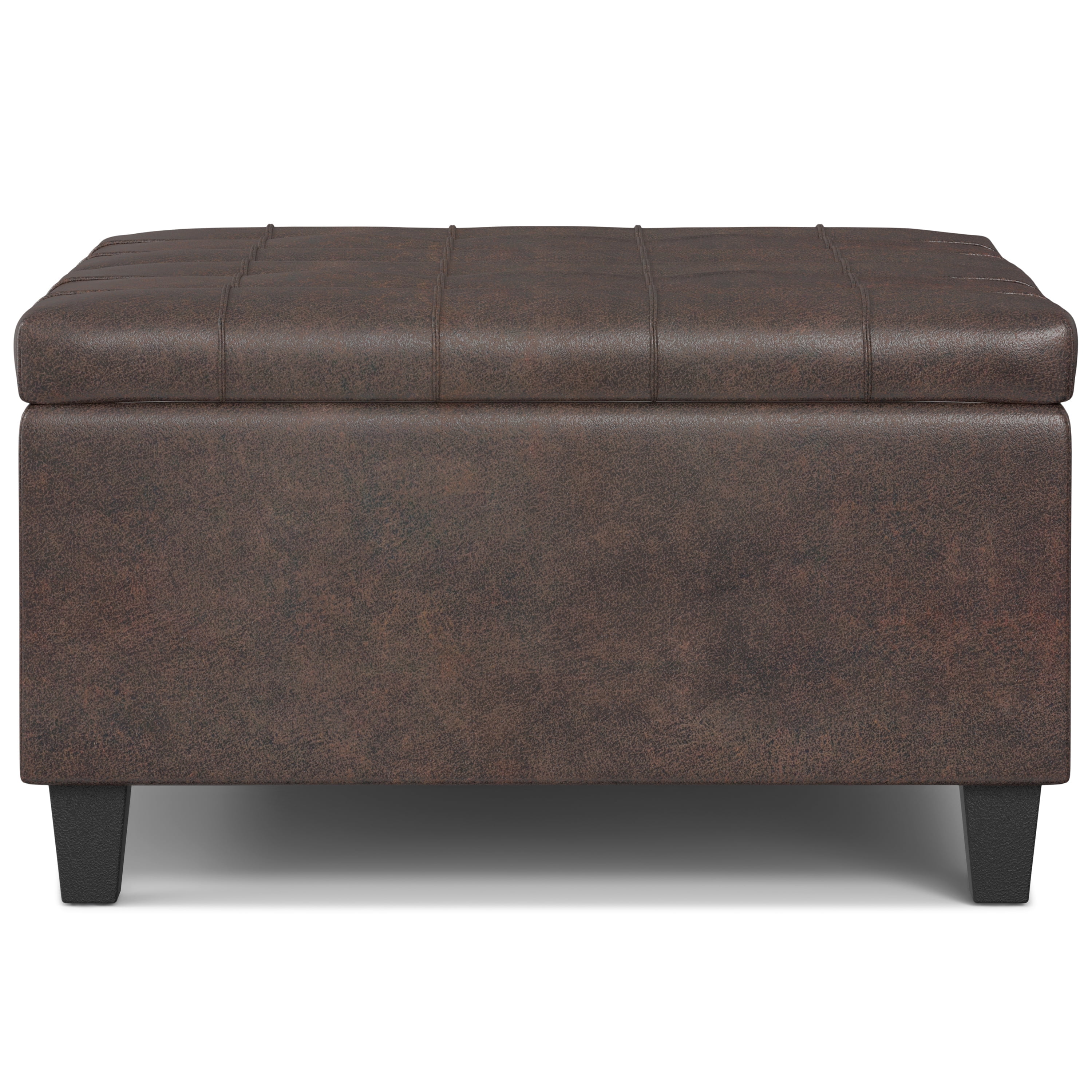 Harrison Distressed Brown Tufted Vegan Leather Storage Ottoman