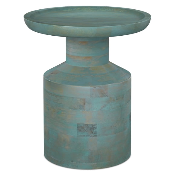 Haynes 16 inch Wide Solid Mango Boho Accent Table in Teal Wash, Assembled