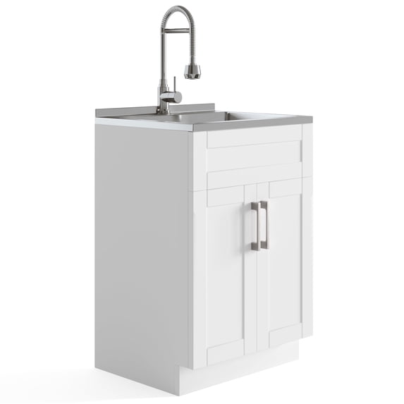 Simpli Home Hennessy All-in-One 24-inch Utility Sink & Cabinet