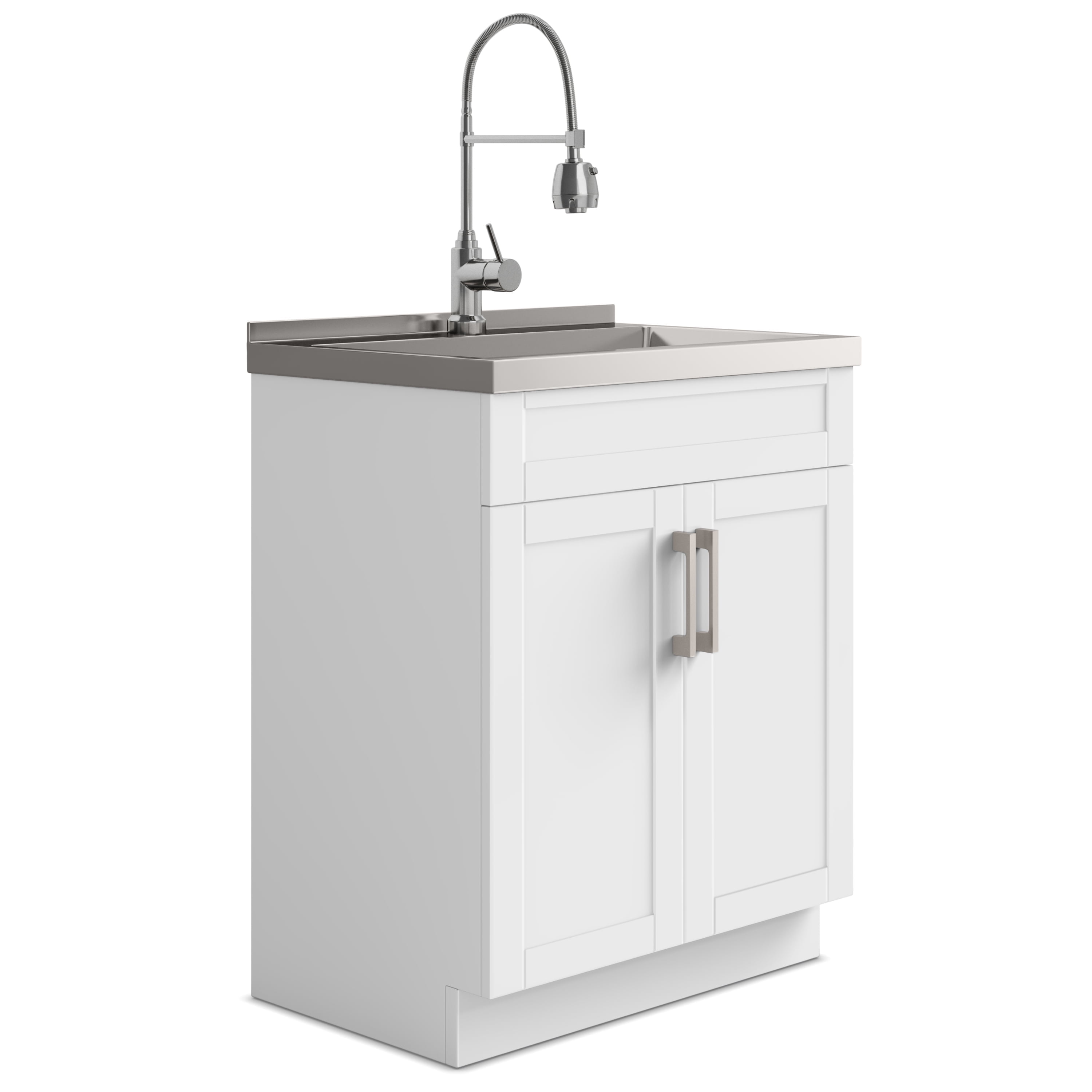 Hennessy 28 Inch White Laundry Cabinet with Stainless Steel Sink