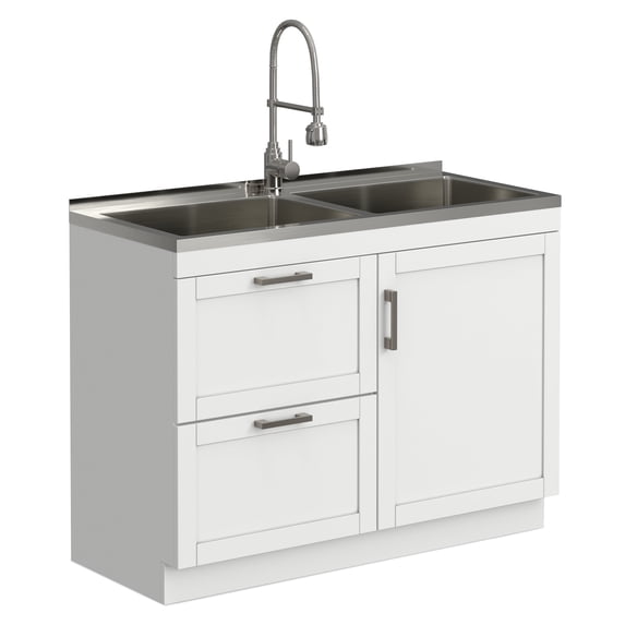 Simpli Home Hennessy All-In-One 46-inch Laundry Utility Sink and Cabinet