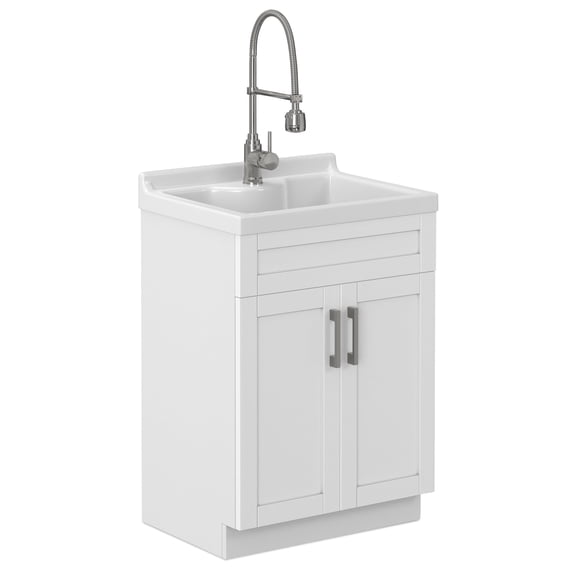 Simpli Home Hennessy Deluxe All-In-One 24-inch Laundry Cabinet with Faucet and ABS Sink