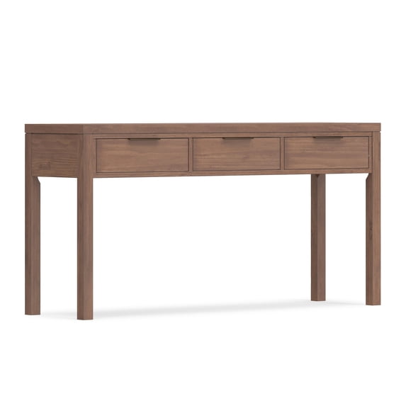 Simpli Home Hollander 60 inch Wide Solid Wood Contemporary Console Table in Medium Saddle Brown
