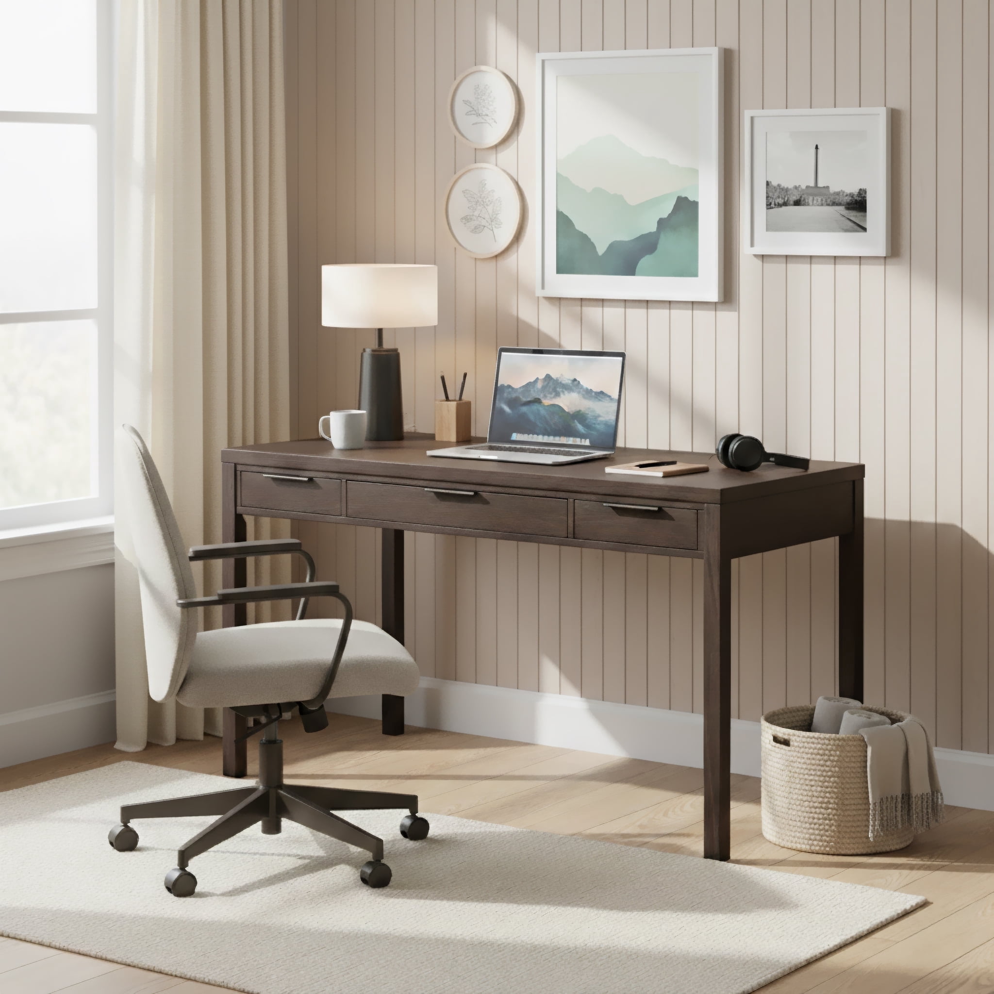 Simpli Home Hollander 60 inch Wide Solid Wood Writing Desk, Dark Brown ...