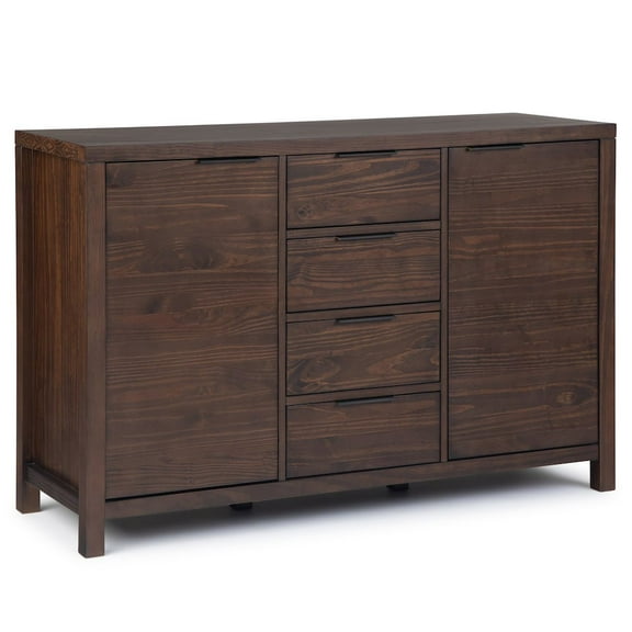 Simpli Home Hollander SOLID WOOD and Pine 54 inch x 18 inch Rectangle Contemporary Sideboard Buffet in Warm Walnut Brown