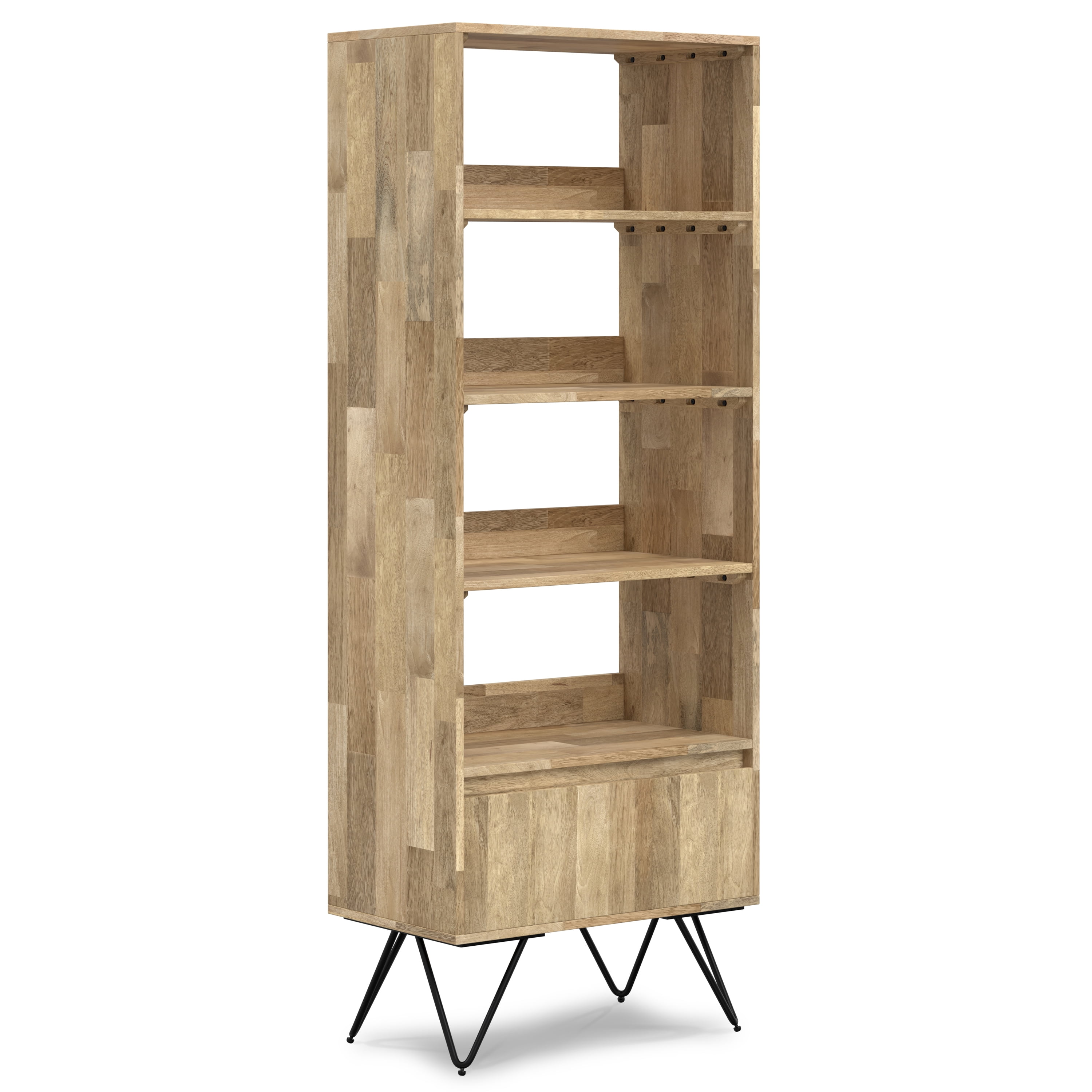 Hunter Natural Solid Mango Wood and Black Metal Tall Bookcase