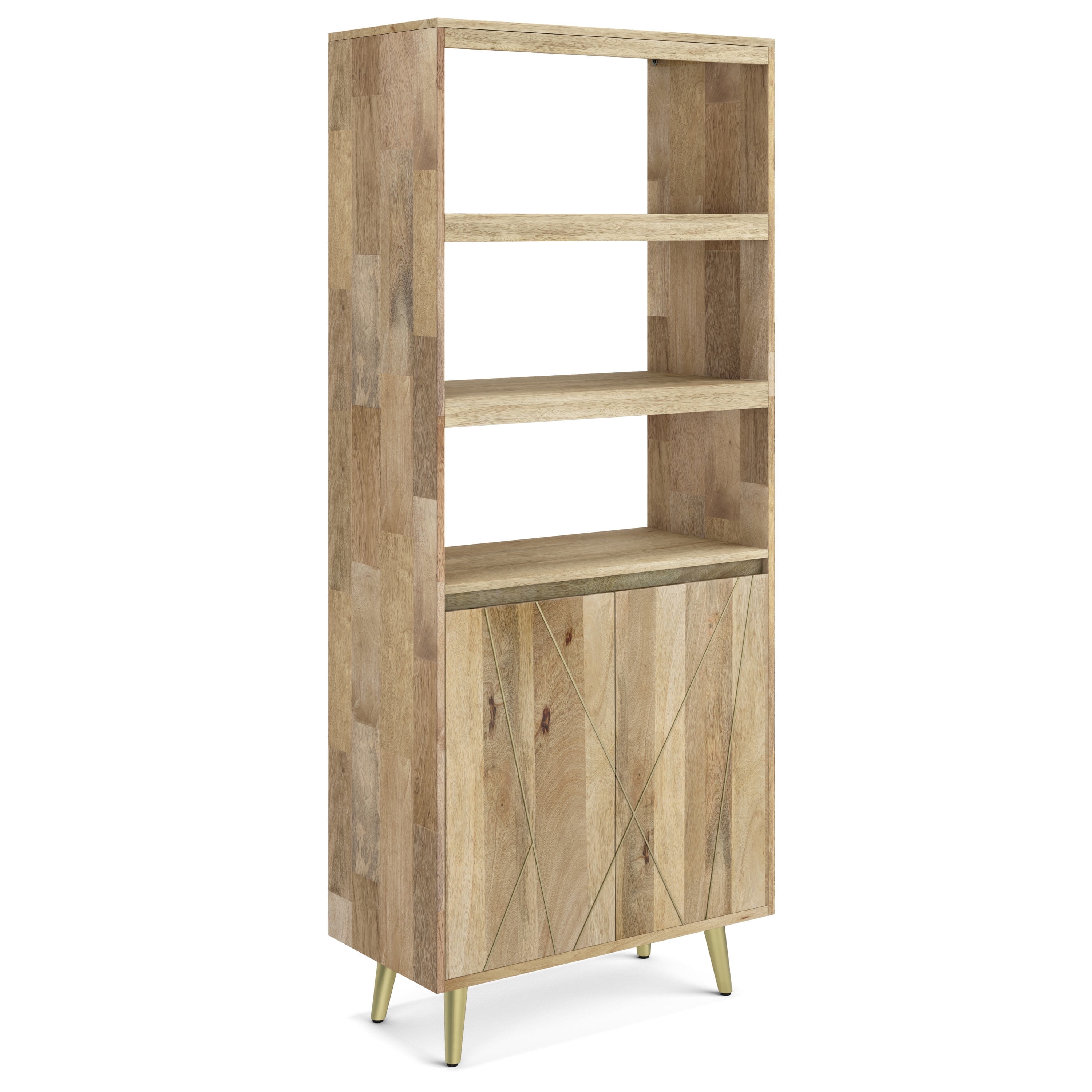 Natural Mango Wood 72" Contemporary Bookcase with Brass Inlay