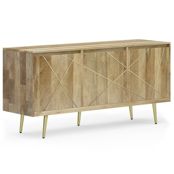 Simpli Home Jager SOLID MANGO WOOD and Iron 60 inch x 18 inch Rectangle Mid Century - Contemporary Sideboard Buffet in Natural