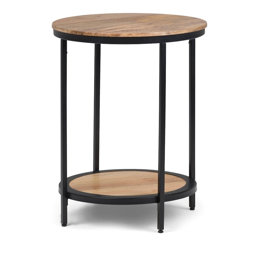 Simpli Home 18.5" Black Metal and Natural Wood Round Side Table