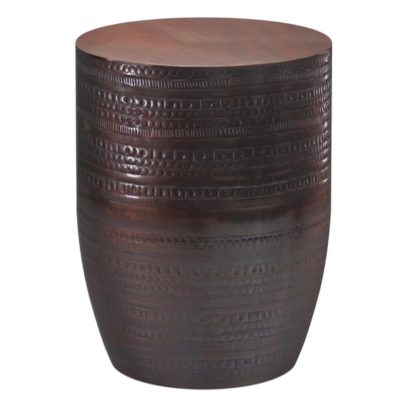 Simpli Home Johnsen 15 inch Wide Tribal Pattern Metal Accent Table in Oil Rubbed Bronze Iron, Assembled