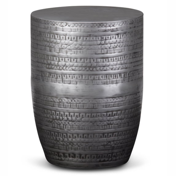 Simpli Home Johnsen 15 inch Wide Tribal Pattern Metal Accent Table in Antique Silver Iron, Assembled