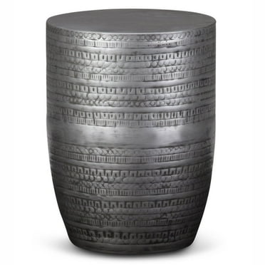 Simpli Home Johnsen 15 inch Wide Tribal Pattern Metal Accent Table in Antique Silver Iron, Assembled
