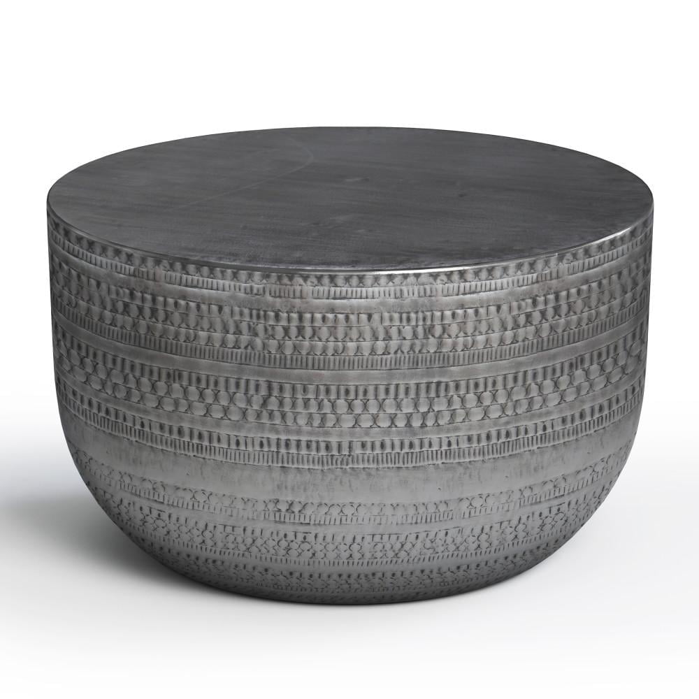 Handcrafted 30" Antique Silver Round Metal Coffee Table