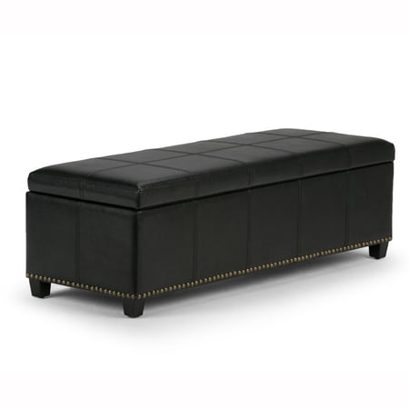 Simpli Home Kingsley Large Storage Ottoman In Midnight Black Vegan Faux Leather
