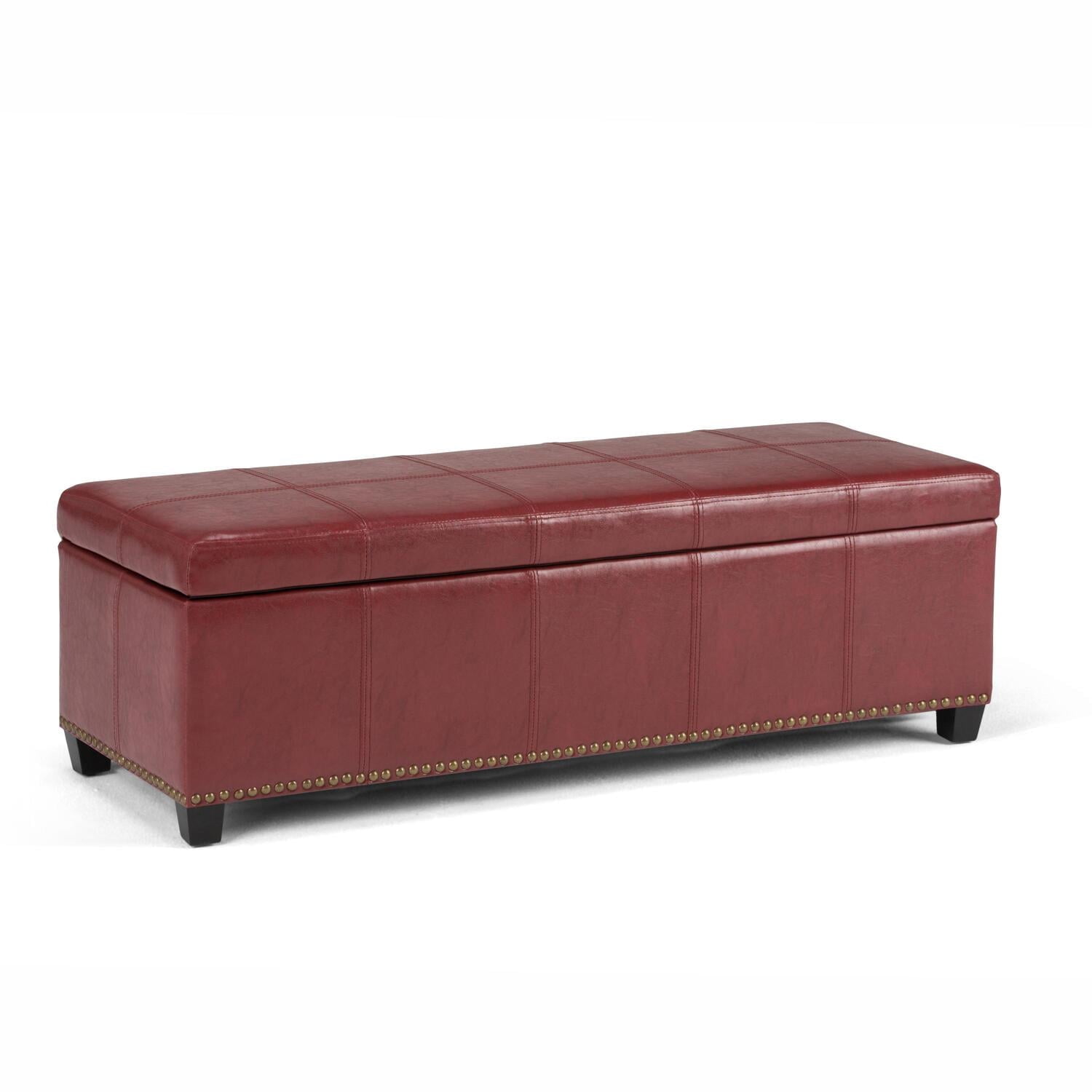 Radicchio Red Bonded Leather Storage Bench Ottoman