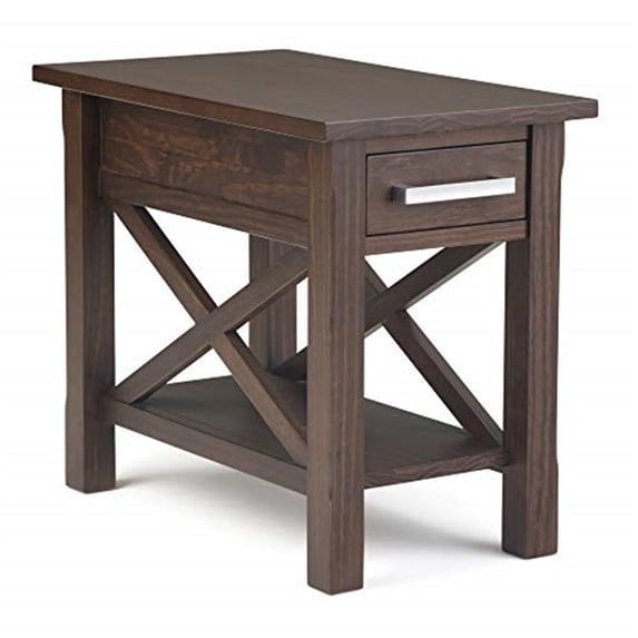 Simpli Home Kitchener 14 inch Wide Solid Wood Contemporary Narrow Side Table in Warm Walnut Brown