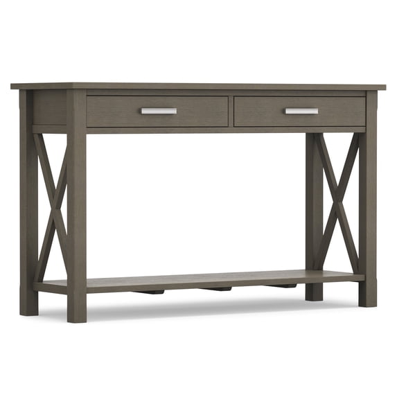Simpli Home Kitchener 47 inch Wide Solid Wood Contemporary Console Sofa Table in Farmhouse Grey