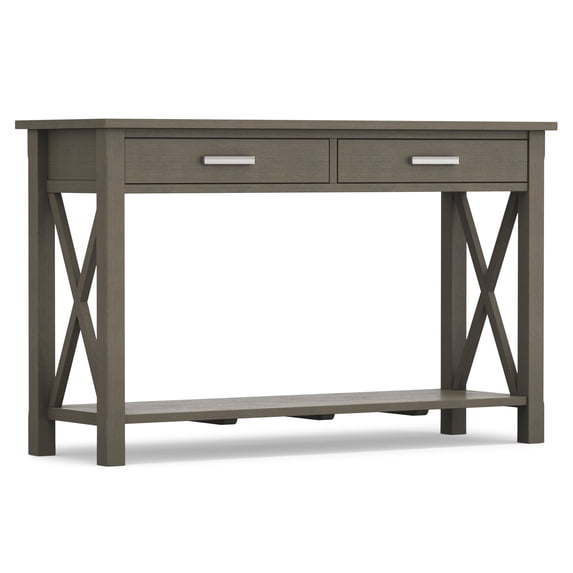 Simpli Home Kitchener SOLID WOOD 47 inch Wide Contemporary Console Sofa Table in Farmhouse Grey