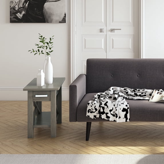 Simpli Home Kitchener Solid Wood Narrow End Table with Storage in Farmhouse Gray