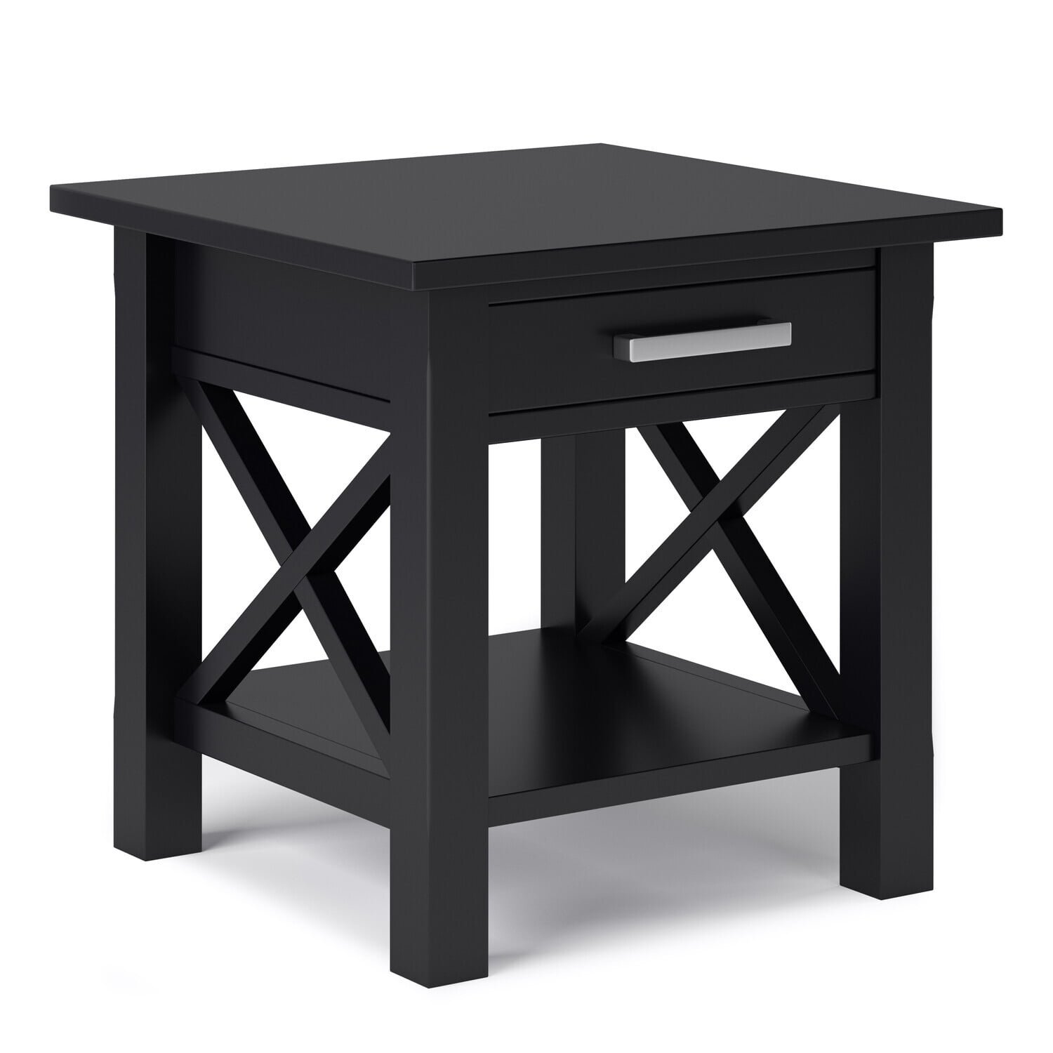 Black Pine Wood End Table with Storage Drawer