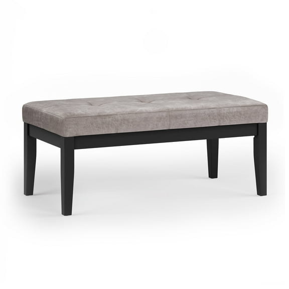 Simpli Home Lacey 43" Wd. Ottoman Bench in Distressed Grey Taupe Faux Leather