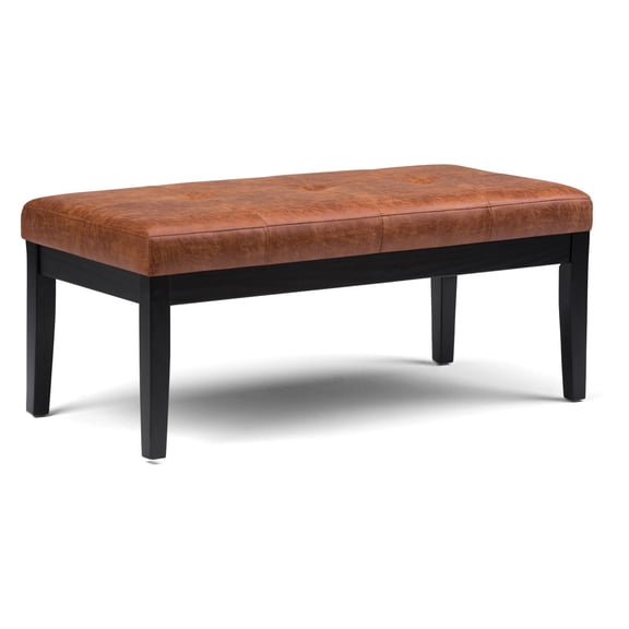 Lacey 41 inch Wide Contemporary Rectangle Tufted Ottoman Bench in Distressed Saddle Brown Vegan Leather