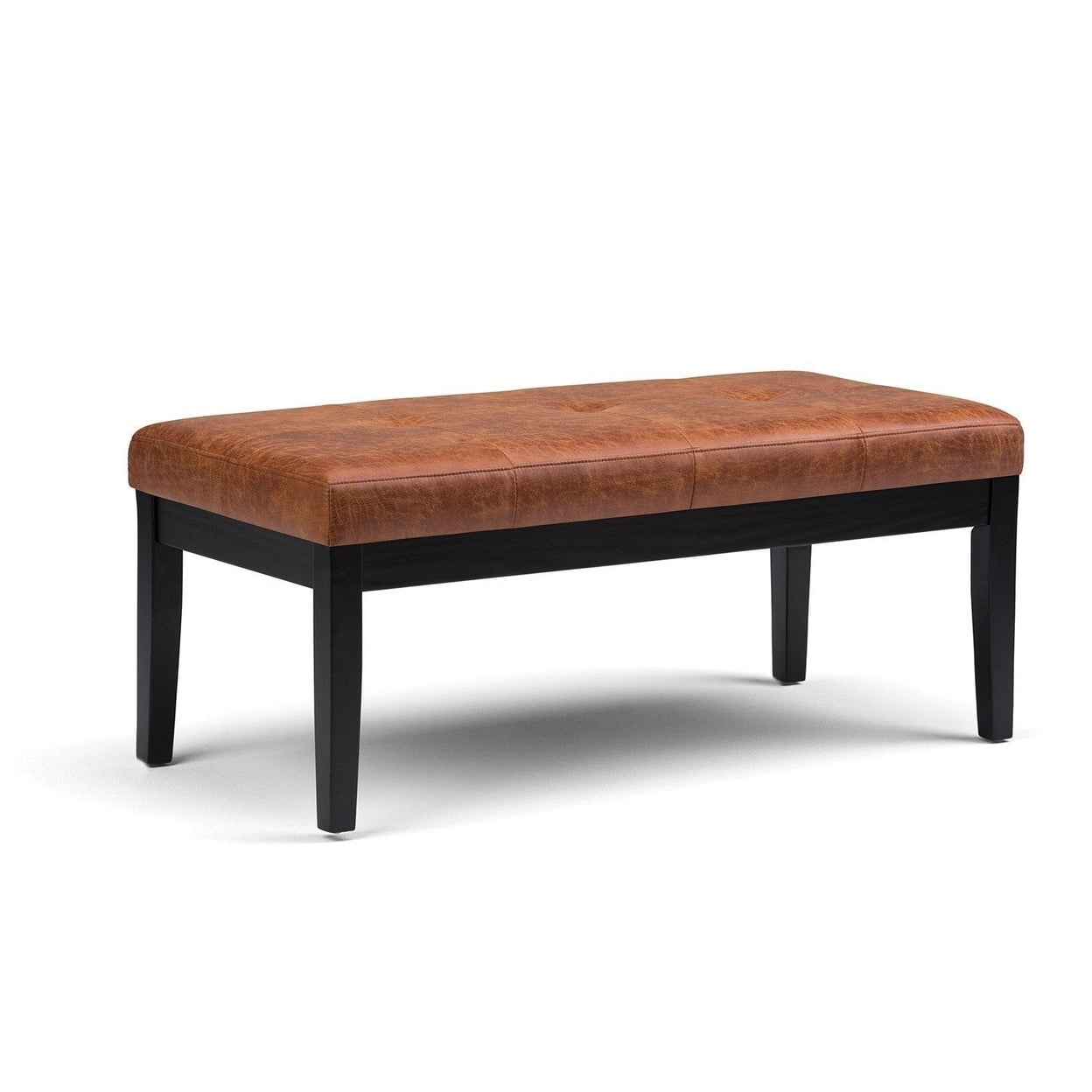 Slate Gray Tufted Rectangular Engineered Wood Bench Ottoman