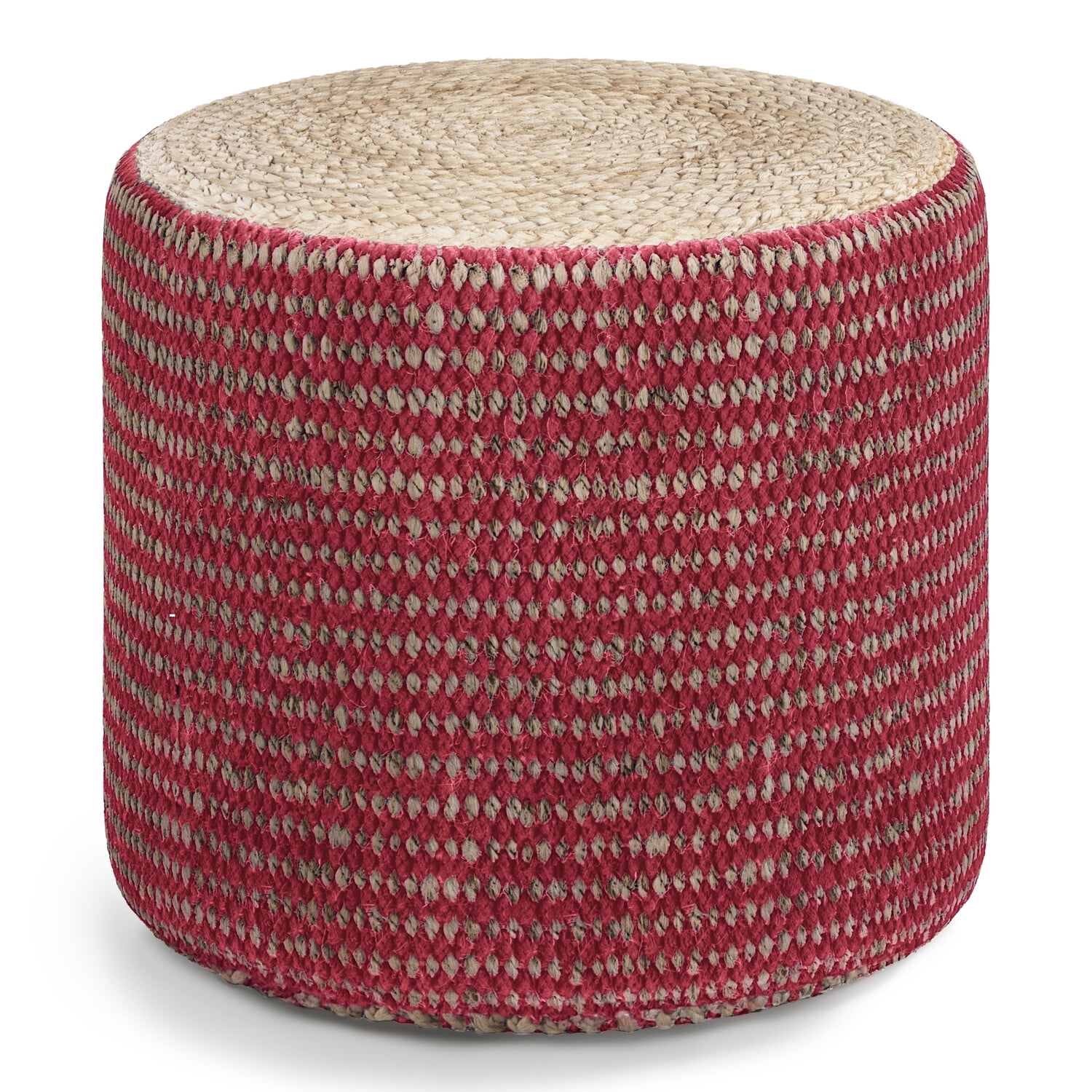 Larissa Round Natural and Maroon Jute Pouf
