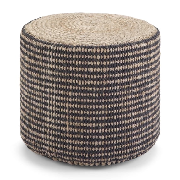 Simpli Home Larissa 18 inch Wide Boho Round Pouf in Natural Hand Braided Jute