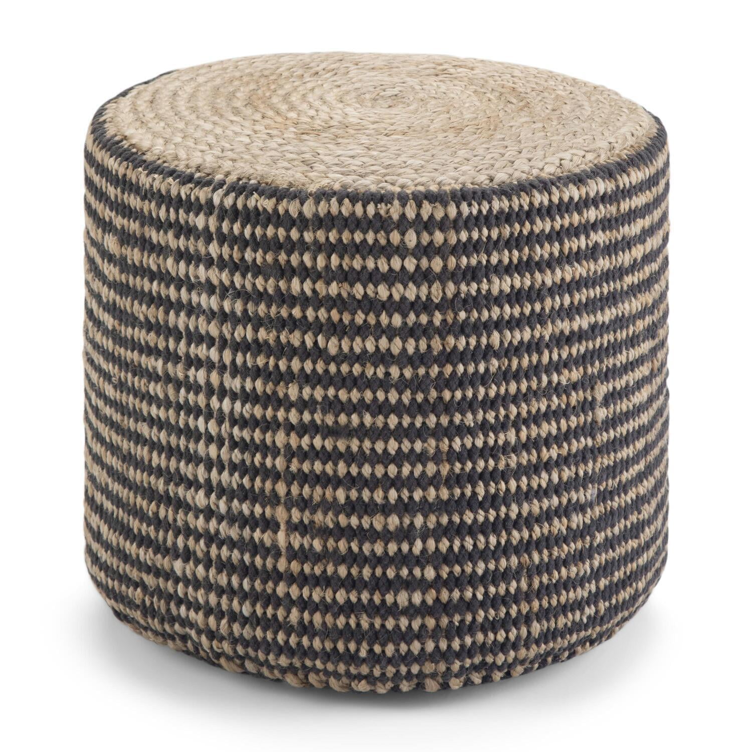 Natural and Black Round Braided Jute Pouf