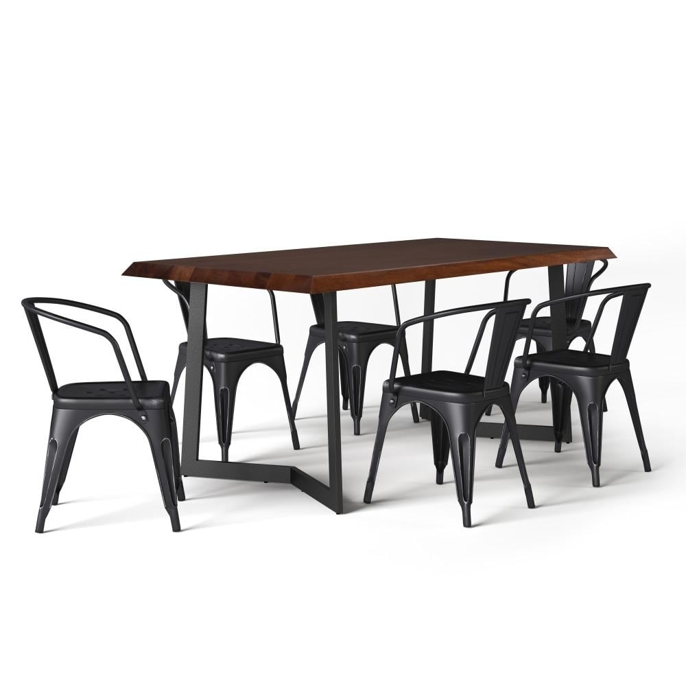 Larkin 7-Piece Black and Silver Wood Metal Dining Set