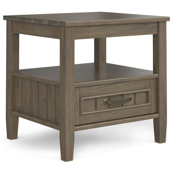 Simpli Home Lev SOLID WOOD 20 inch Wide Rectangle Transitional End Table with Bottom Drawer in Smoky Brown