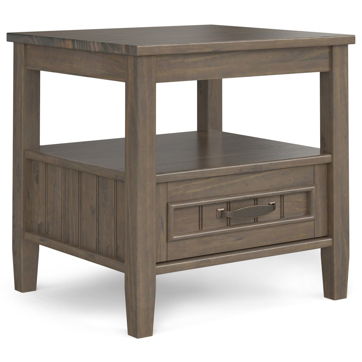 Smoky Brown Solid Wood Rectangular End Table with Drawer