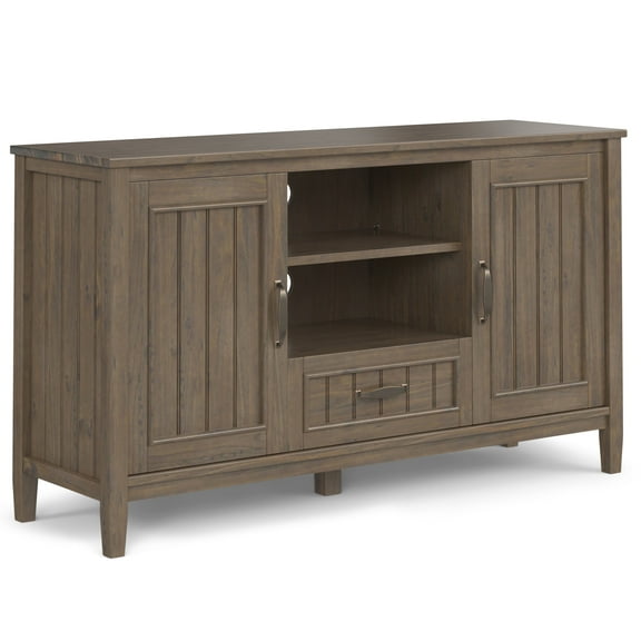 Simpli Home Lev SOLID WOOD 53 inch Wide Contemporary TV Media Stand in Smoky Brown For TVs up to 60 inches