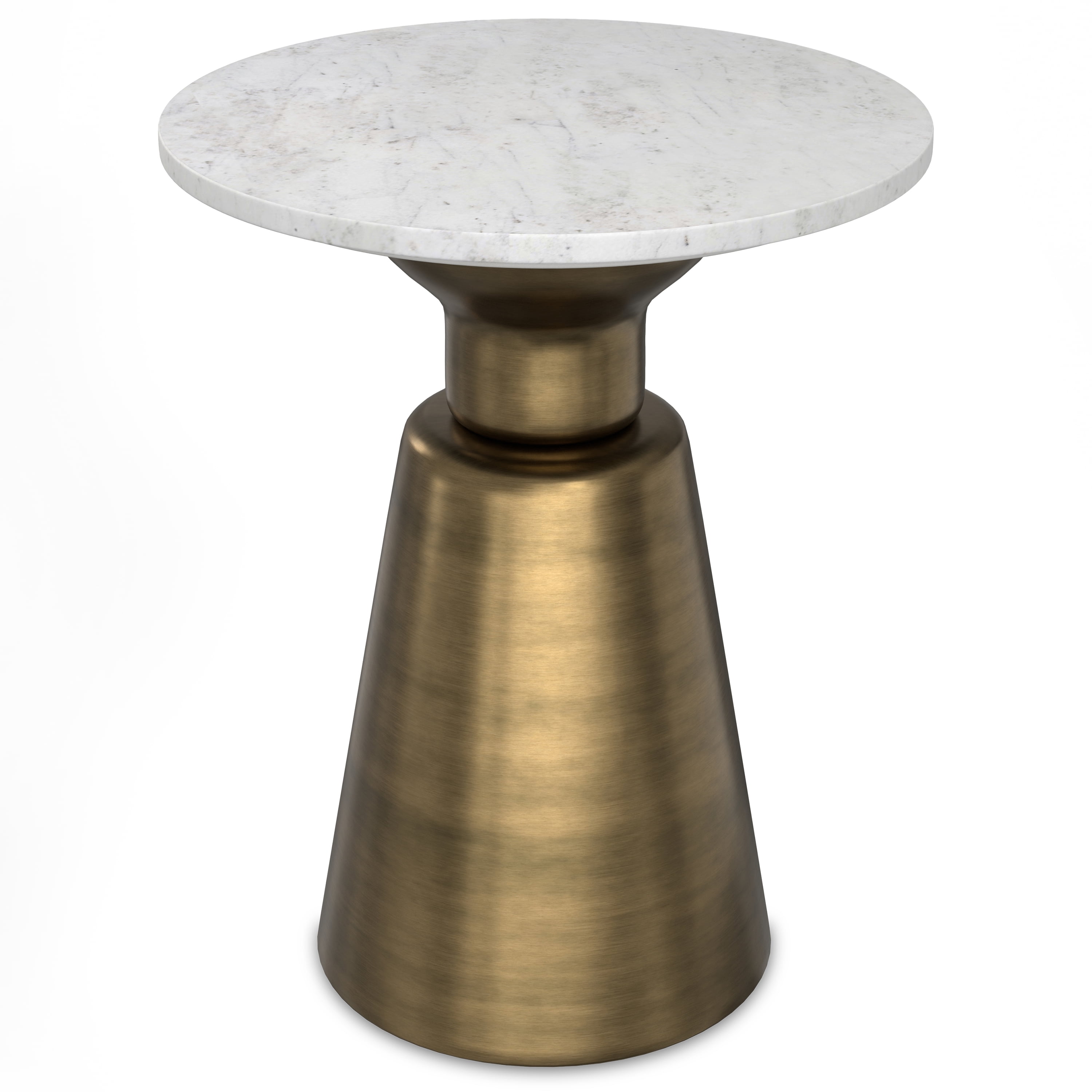 Leyla 16" Antique Brass Metal Side Table with White Marble Top