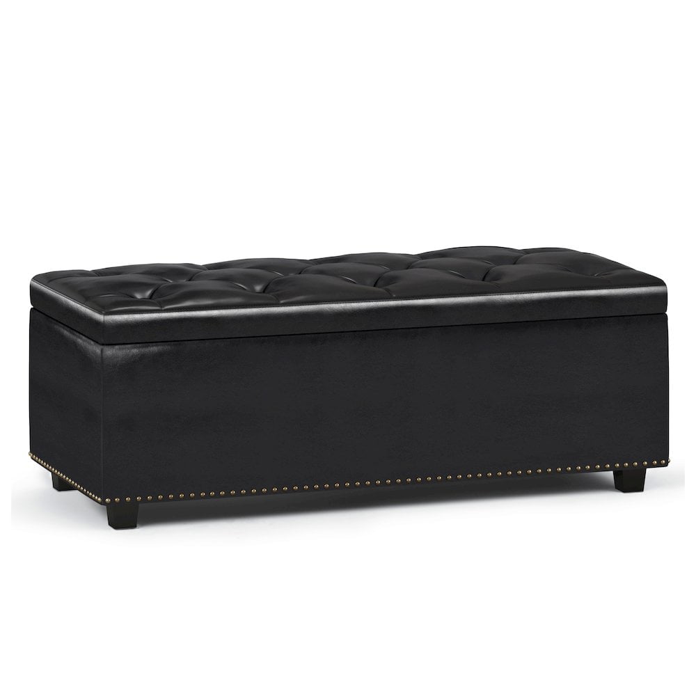 Hamilton Midnight Black Faux Leather Tufted Storage Footstool