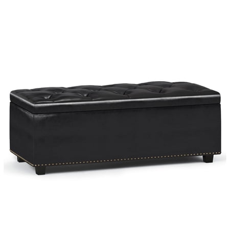 Hamilton 44in.W Rectangle LiftTop Storage Ottoman in Midnight Black Faux Leather