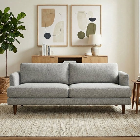 Livingston 76 inch Wide Mid-Century Modern Loveseat Sofa in Mist Grey Woven-Blend Fabric