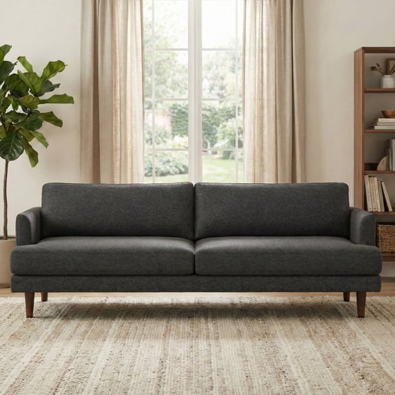 Livingston 90 inch Wide Mid-Century Modern Sofa in Charcoal Grey Woven-Blend Fabric