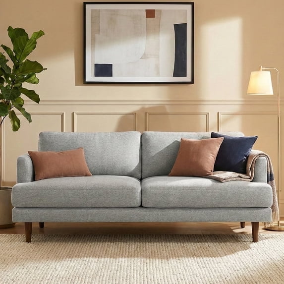 Livingston 90 inch Wide Mid-Century Modern Sofa in Mist Grey Woven-Blend Fabric