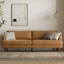 Livingston 90 inch Wide Mid-Century Modern Sofa in Sienna Top Grain Genuine Leather