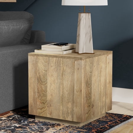 Lockhart SOLID MANGO WOOD 20" Wide Square Contemporary Side Table in Natural