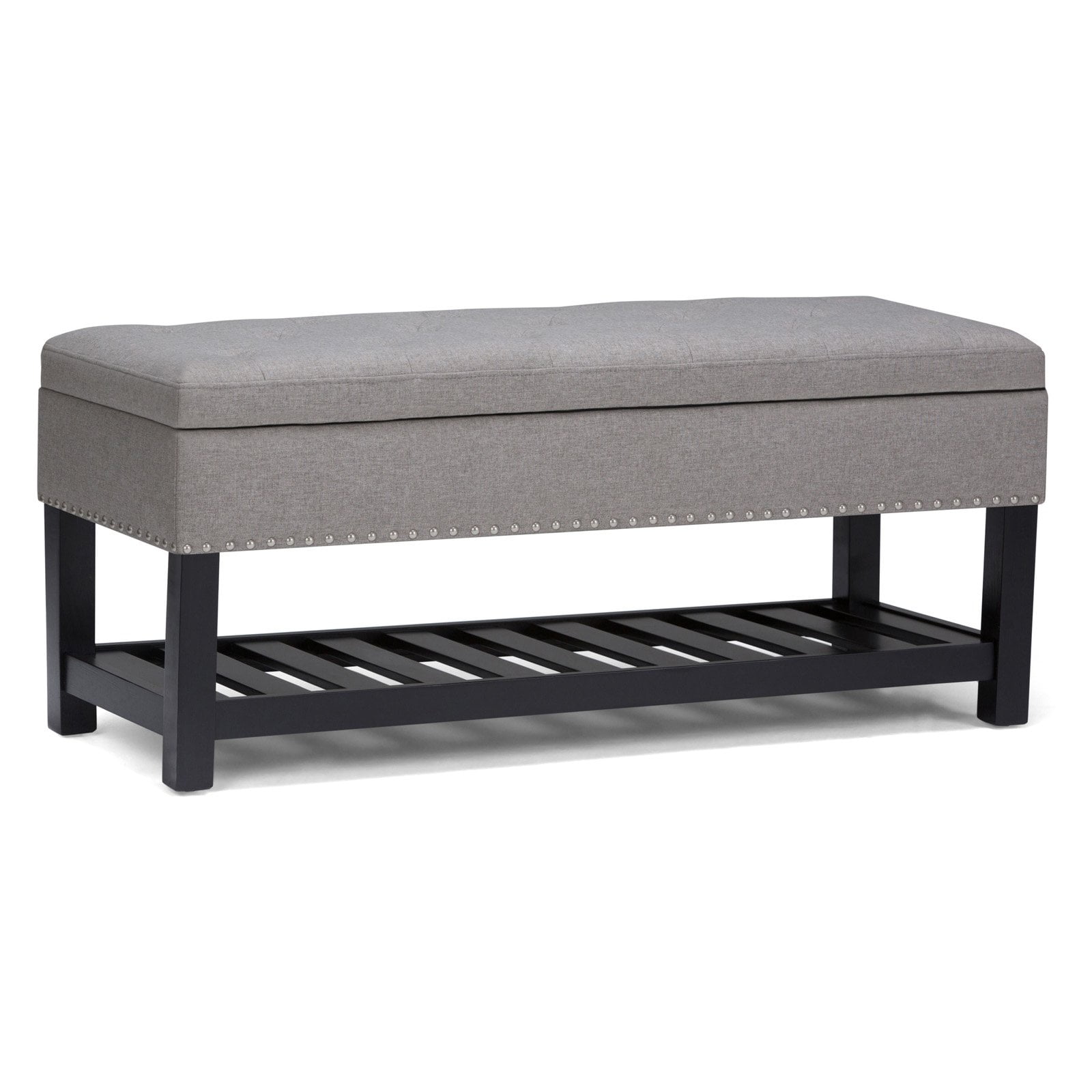 Lomond Dove Grey Tufted Storage Ottoman with Nailhead Trim
