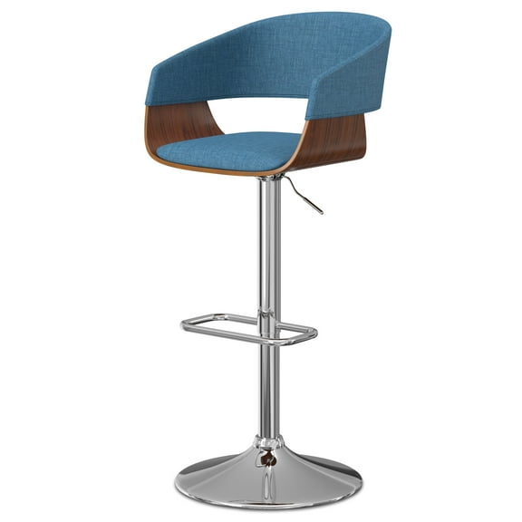 Simpli Home Lowell Adjustable Swivel Bar Stool In Blue Linen Look Fabric