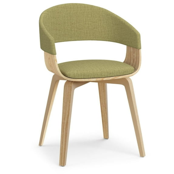 Simpli Home Lowell Bentwood Dining Chair with Light Wood in Acid Green Linen Look Fabric